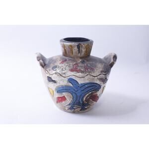 Southwestern, Clay Vase, Hand Painted, Native American, Rustic, Primitive,